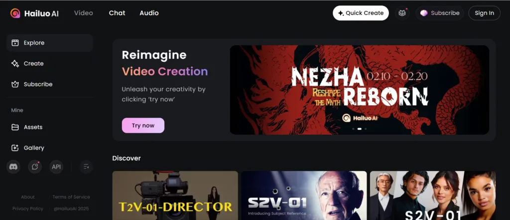 hailuo AI's homepage